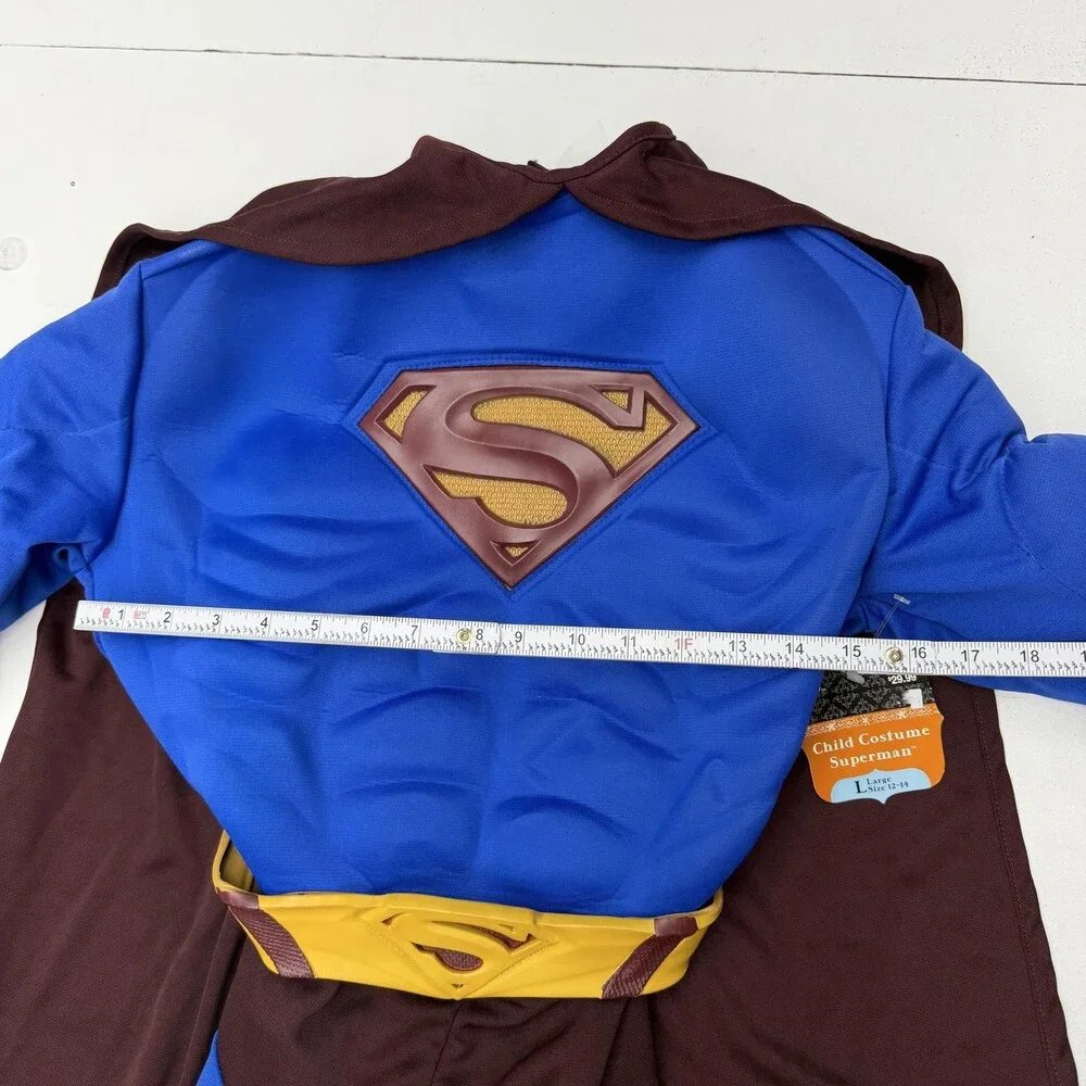 Rubie's Superman Costume Bodysuit Boys 12-14 Blue Cape Belt 3 Piece Halloween